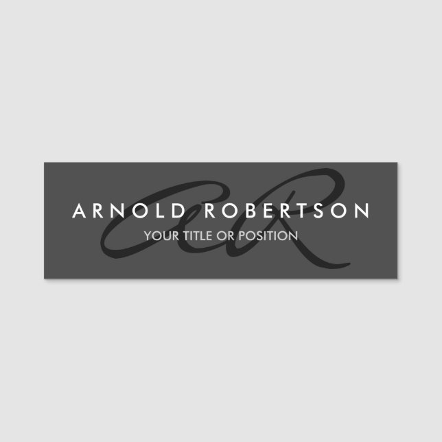 Customize Monogram Plain Grey Black Name Tag (Front)