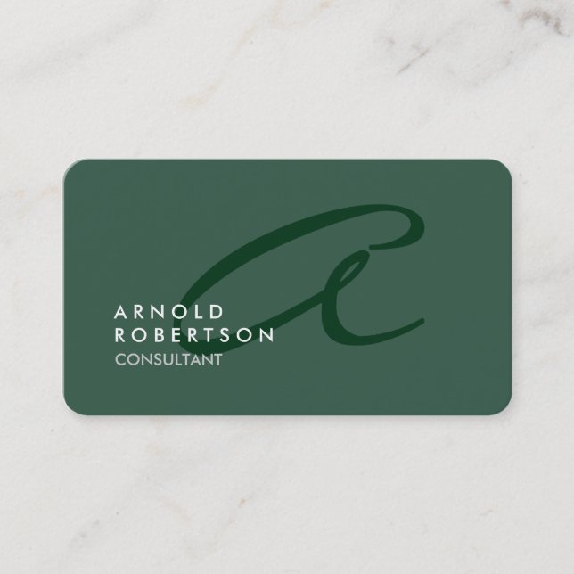 Customize Monogram Plain Grey Green Trendy Business Card (Front)
