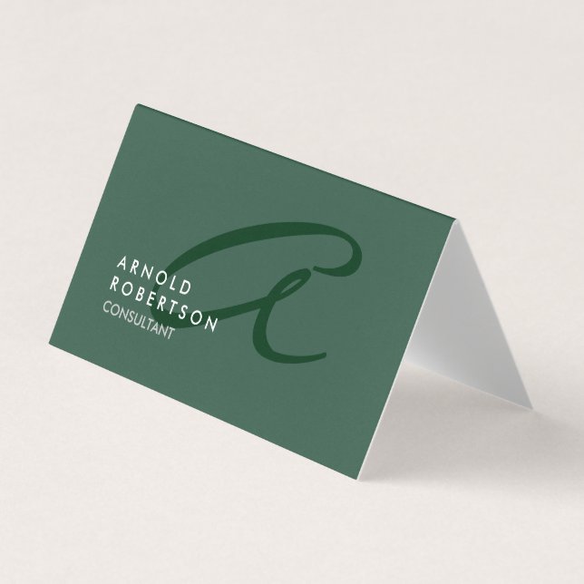 Customize Monogram Plain Grey Green Trendy Business Card (Front)