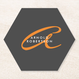 Customize Monogram Plain Grey Trendy Name Initial Paper Coaster