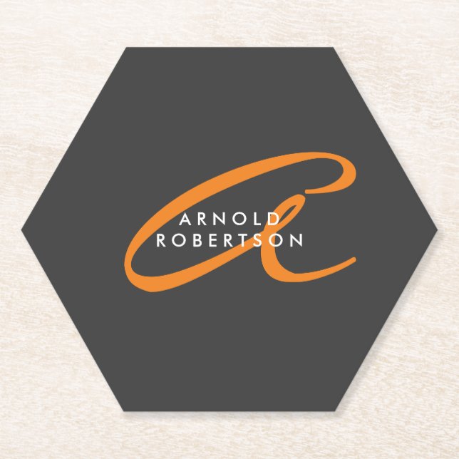 Customize Monogram Plain Grey Trendy Name Initial Paper Coaster (Front)