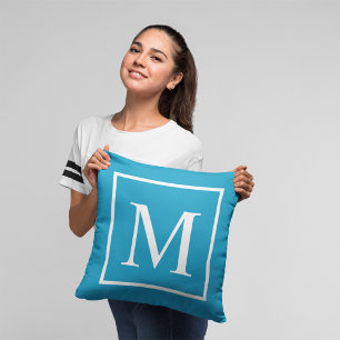 Customize monogram Turquoise blue Throw Pillow