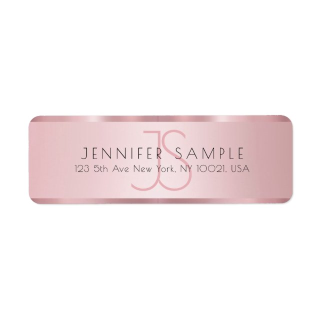 Customize Monogrammed Rose Gold Return Address (Front)