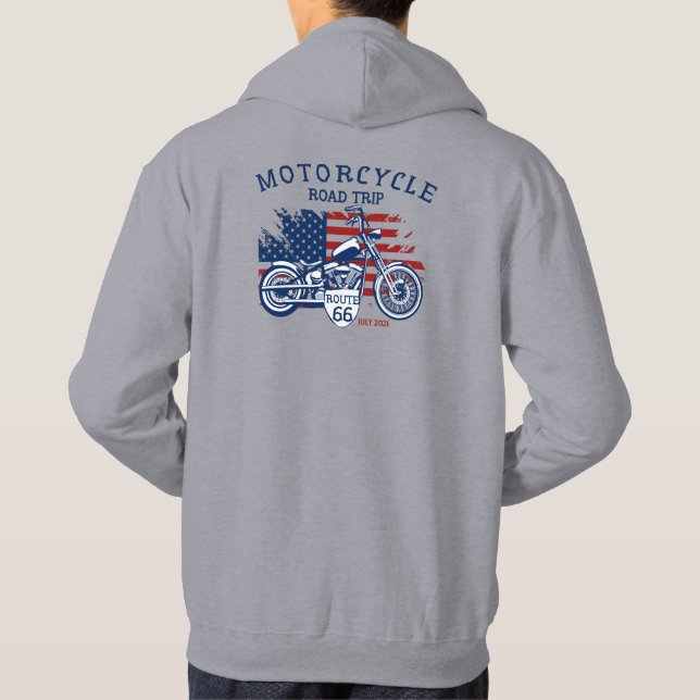 Customize Motorcycle Road Trip Route 66 USA Flag  Hoodie (Back)