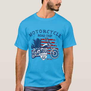 Customize Motorcycle Road Trip Route 66 USA Flag T-Shirt