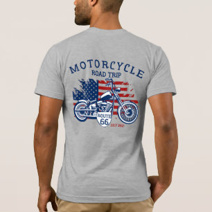 Customize Motorcycle Road Trip Route 66 USA Flag T-Shirt