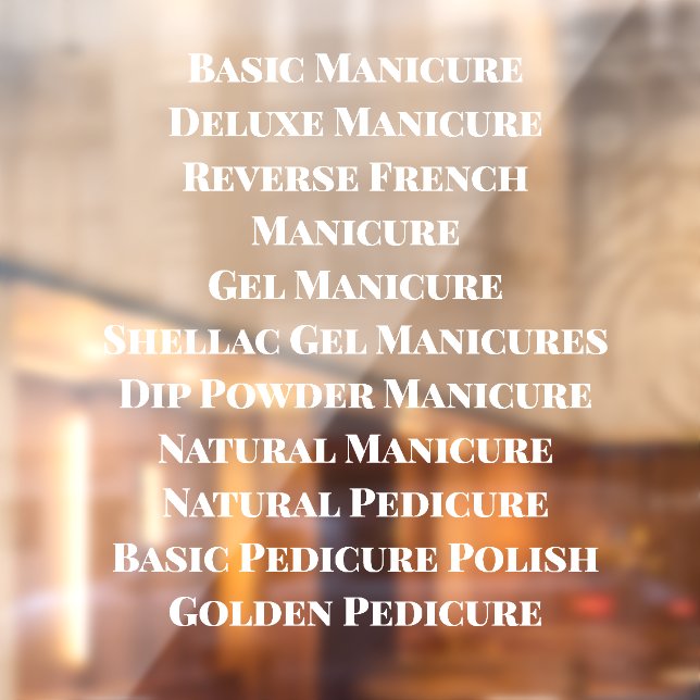 Customize Nail Salon Spa Detailed List of Serviced Window Cling (Sheet 2)