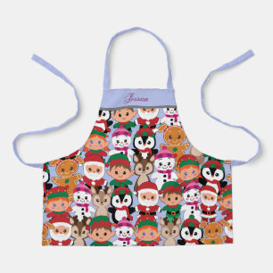 Customize Name Colourful Teddy Christmas Apron