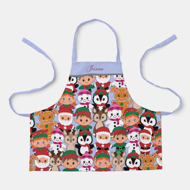 Customize Name Colourful Teddy Christmas  Apron (Front)