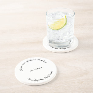 Customize Name, date black curved letters wedding Coaster