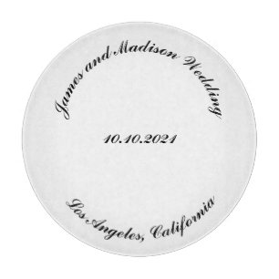 Customize Name, date black curved letters wedding Cutting Board