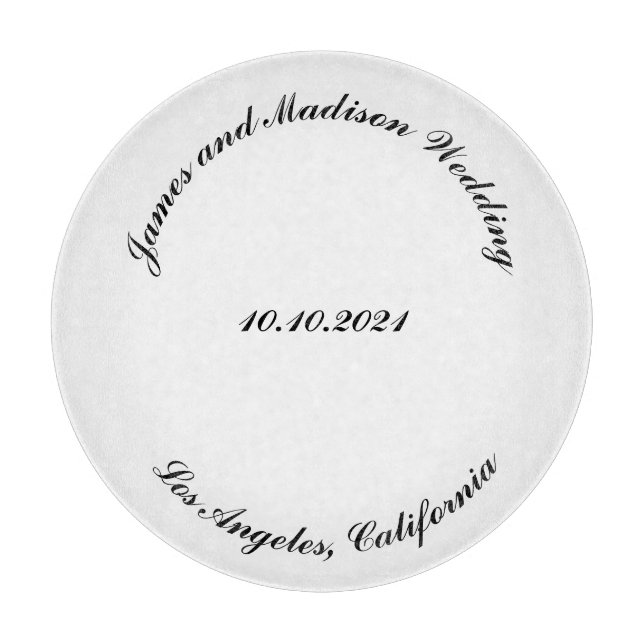 Customize Name, date black curved letters wedding Cutting Board (Front)