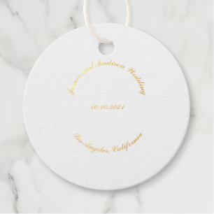 Customize Name, date black curved letters wedding Favour Tags