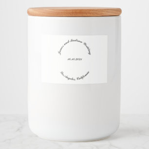 Customize Name, date black curved letters wedding Food Label