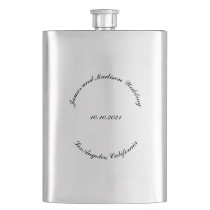Customize Name, date black curved letters wedding Hip Flask