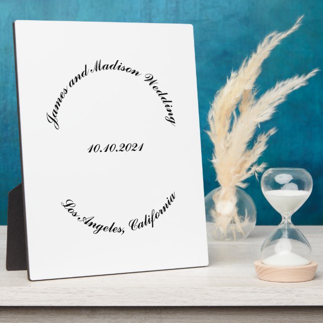 Customize Name, date black curved letters wedding Plaque (Side)