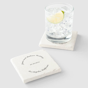 Customize Name, date black curved letters wedding Stone Coaster