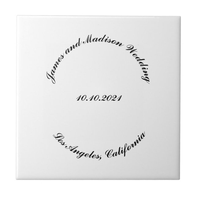 Customize Name, date black curved letters wedding Tile (Front)