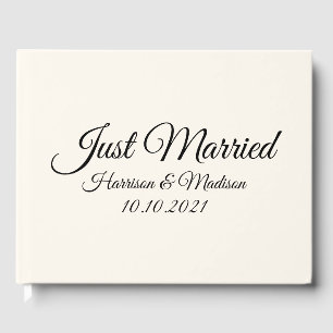 Customize Name, date, black floral white wedding Guest Book