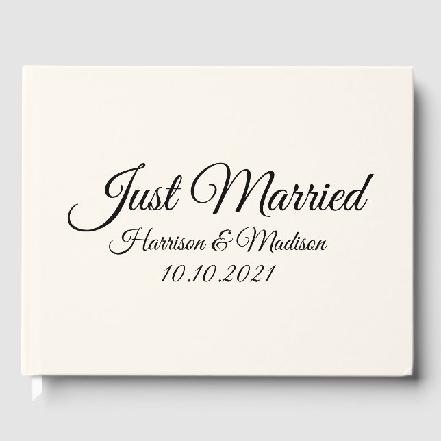 Customize Name, date, black floral white wedding Guest Book (Front)