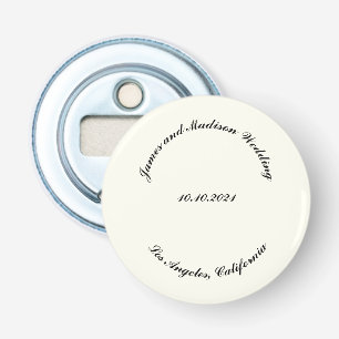 Customize Name, date black ivory wedding Bottle Opener