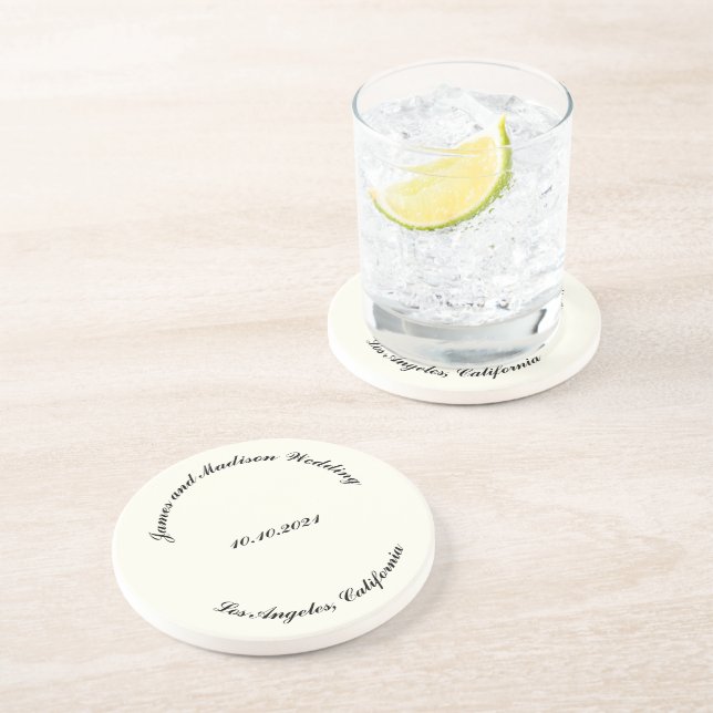 Customize Name, date black ivory wedding Coaster (Side)