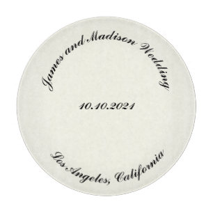 Customize Name, date black ivory wedding Cutting Board
