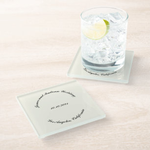 Customize Name, date black Ivory wedding favours Glass Coaster