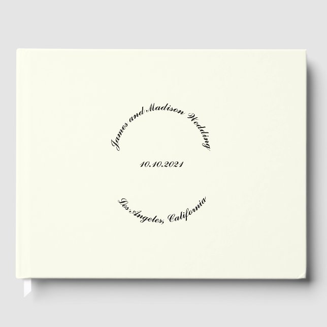 Customize Name, date, black Ivory wedding Guest Book (Front)