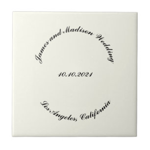 Customize Name, date black ivory wedding Tile