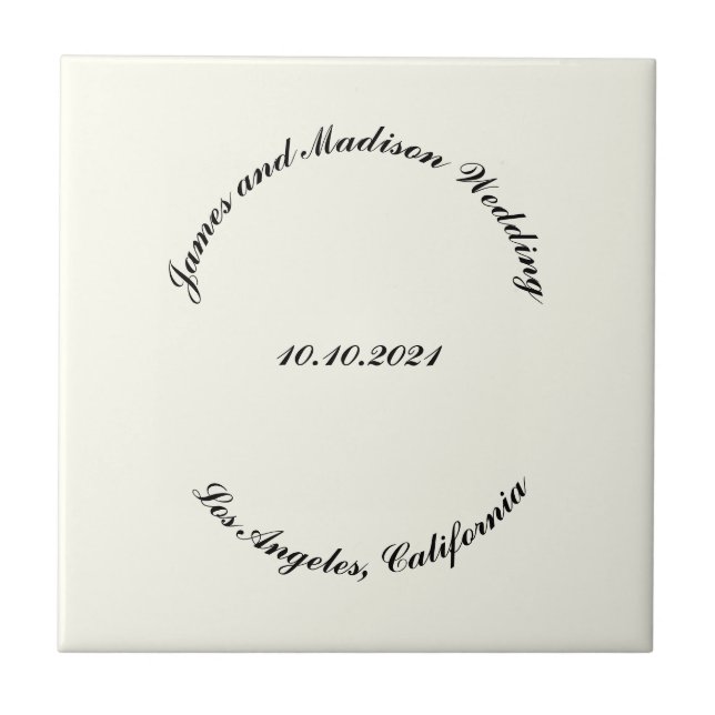 Customize Name, date black ivory wedding Tile (Front)