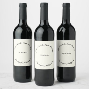 Customize Name, date black ivory wedding Wine Label