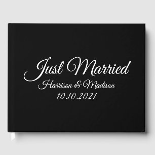 Customize Name, date, black white wedding Guest Book