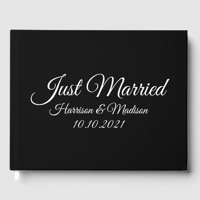 Customize Name, date, black white wedding Guest Book (Front)