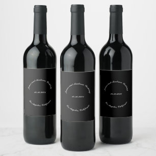 Customize Name, date black white wedding Wine Label