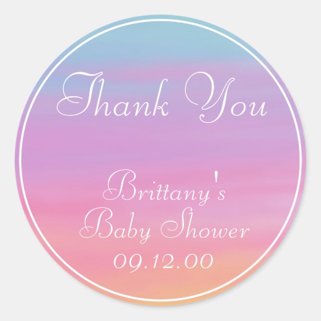 Customize Name, Date, Event Rainbow Thank You Classic Round Sticker (Front)