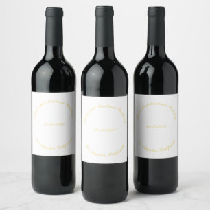 Customize Name, date gold curved letters wedding Wine Label