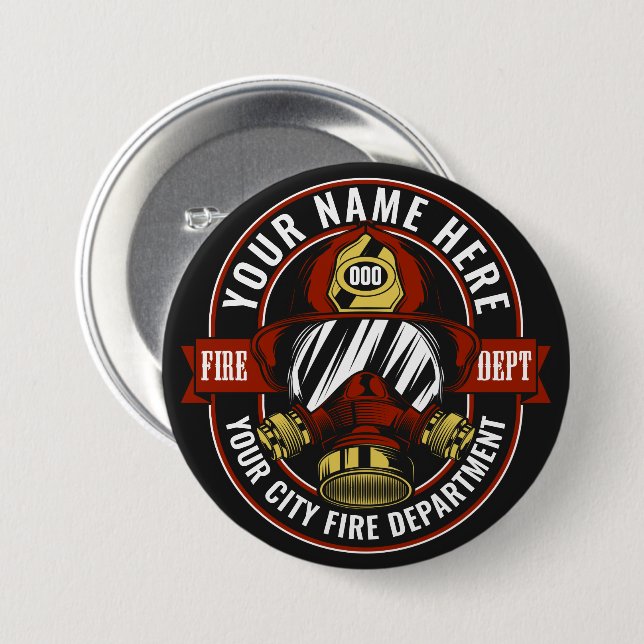 Customize NAME Firefighter Helmet Mask Fire Rescue 3 Inch Round Button (Front & Back)