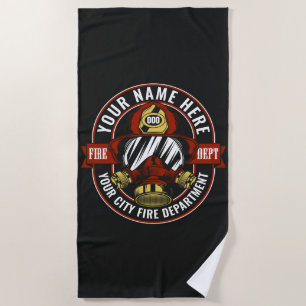 Customize NAME Firefighter Helmet Mask Fire Rescue Beach Towel