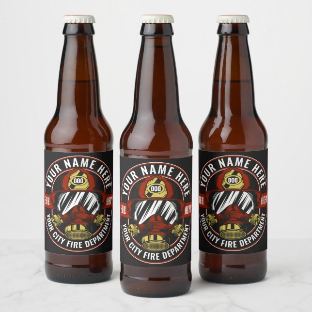 Customize NAME Firefighter Helmet Mask Fire Rescue Beer Bottle Label (Bottles)