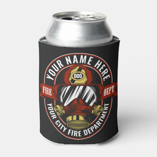 Customize NAME Firefighter Helmet Mask Fire Rescue Can Cooler (Can Front)