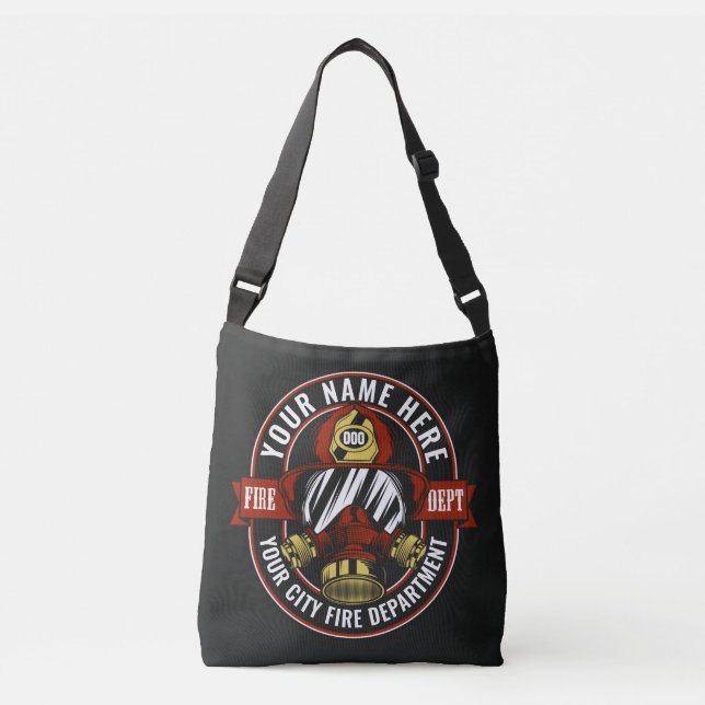 Customize NAME Firefighter Helmet Mask Fire Rescue Crossbody Bag (Front)