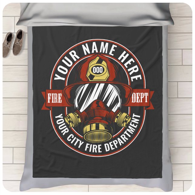 Customize NAME Firefighter Helmet Mask Fire Rescue Fleece Blanket (Creator Uploaded)