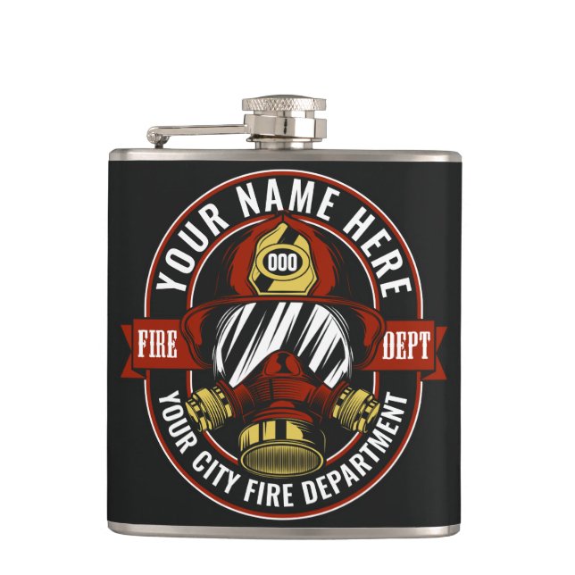 Customize NAME Firefighter Helmet Mask Fire Rescue Hip Flask (Front)