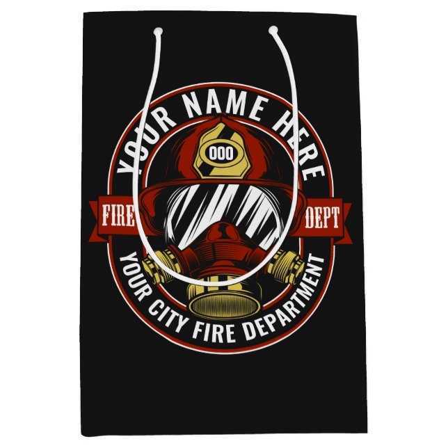 Customize NAME Firefighter Helmet Mask Fire Rescue Medium Gift Bag (Front)