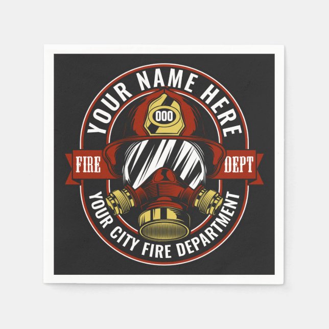 Customize NAME Firefighter Helmet Mask Fire Rescue Napkin (Front)