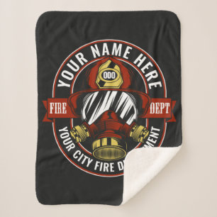 Customize NAME Firefighter Helmet Mask Fire Rescue Sherpa Blanket
