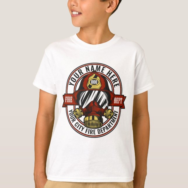 Customize NAME Firefighter Helmet Mask Fire Rescue T-Shirt (Front)