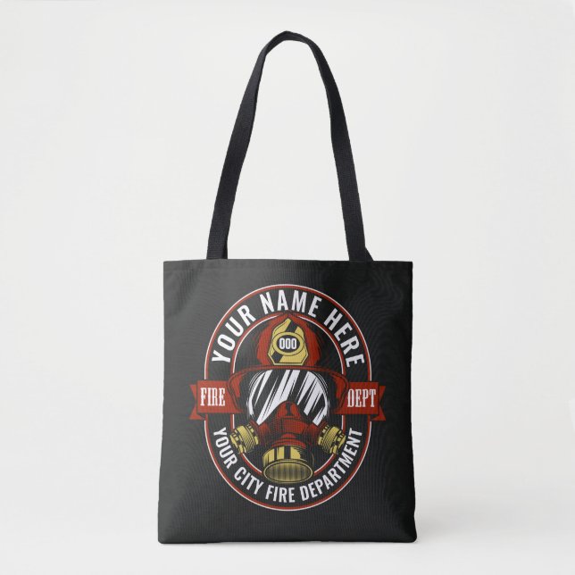 Customize NAME Firefighter Helmet Mask Fire Rescue Tote Bag (Front)