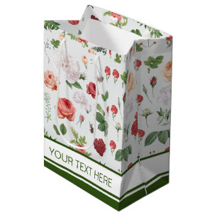 Customize Name Flower Pattern, Rose Medium Gift Bag
